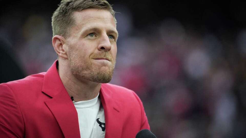 Former Houston Texans defensive end J. J. Watt speaks during a ceremony to induct him into the Texans Ring of Honor during halftime of an NFL game Sunday, Oct. 1, 2023, at NRG Stadium in Houston.