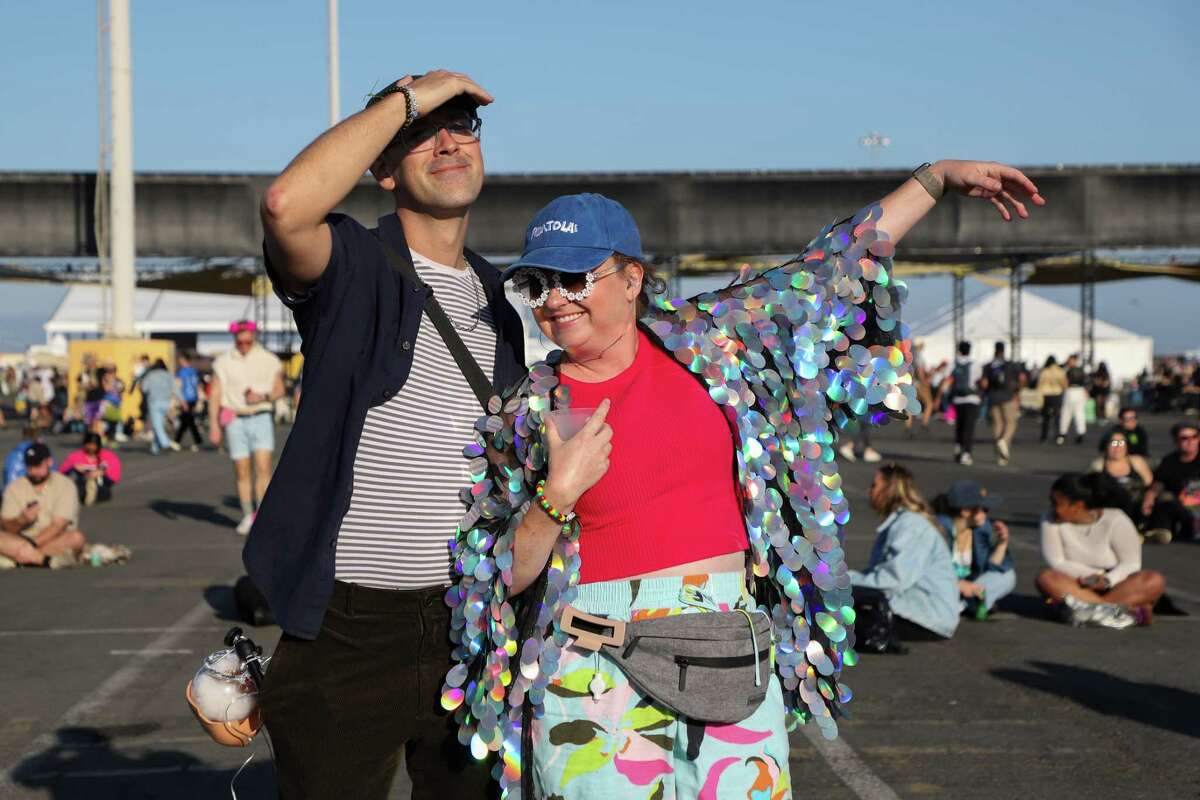 Edward Saavedra, left, and Haley Fraser pose for a portrait at Portola Music Festival on Sunday, Oct. 1, 2023. 