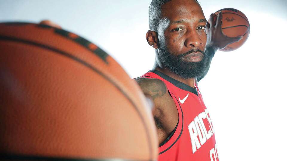 Houston Rockets Jeff Green (32) poses for photo on media day at the Toyota Center on Monday, Oct. 2, 2023 in Houston.