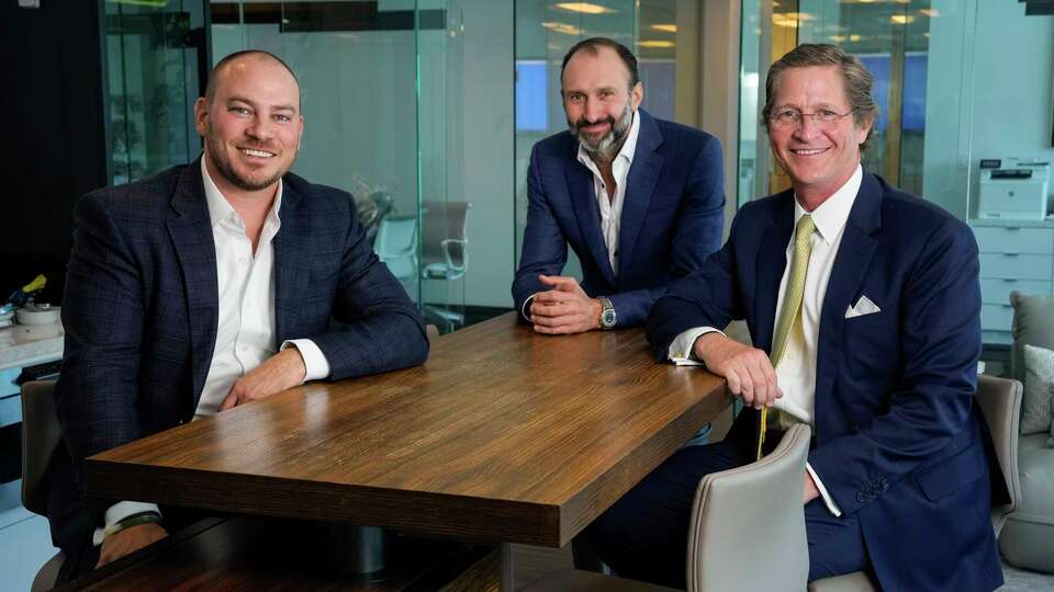 Ember managing principals Jordan Mack, left, Vicente Rangel and Harry Masterson, pose for a portrait on Monday, Oct. 2, 2023 in Houston. Real estate firms Concourse Development and the U.S. arm of Maquina Holdings - two companies behind Houston area master-planned communities and luxury condo towers - are merging into one new company poised to bring big new residential, commercial and industrial projects to Texas. The new firm is called Ember.