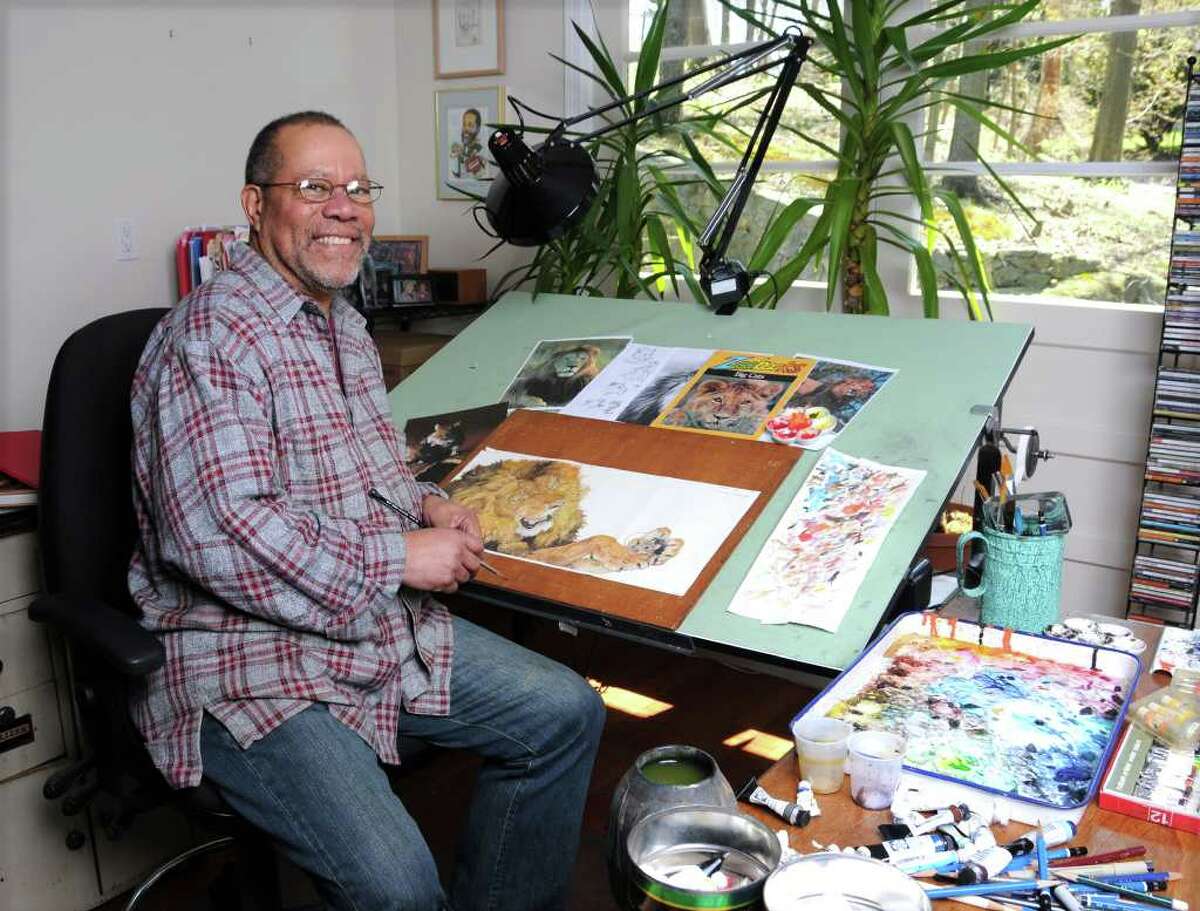 Artist Jerry Pinkney in his studio, 2008. (Thomas Kristich / Courtesy Norman Rockwell Museum)