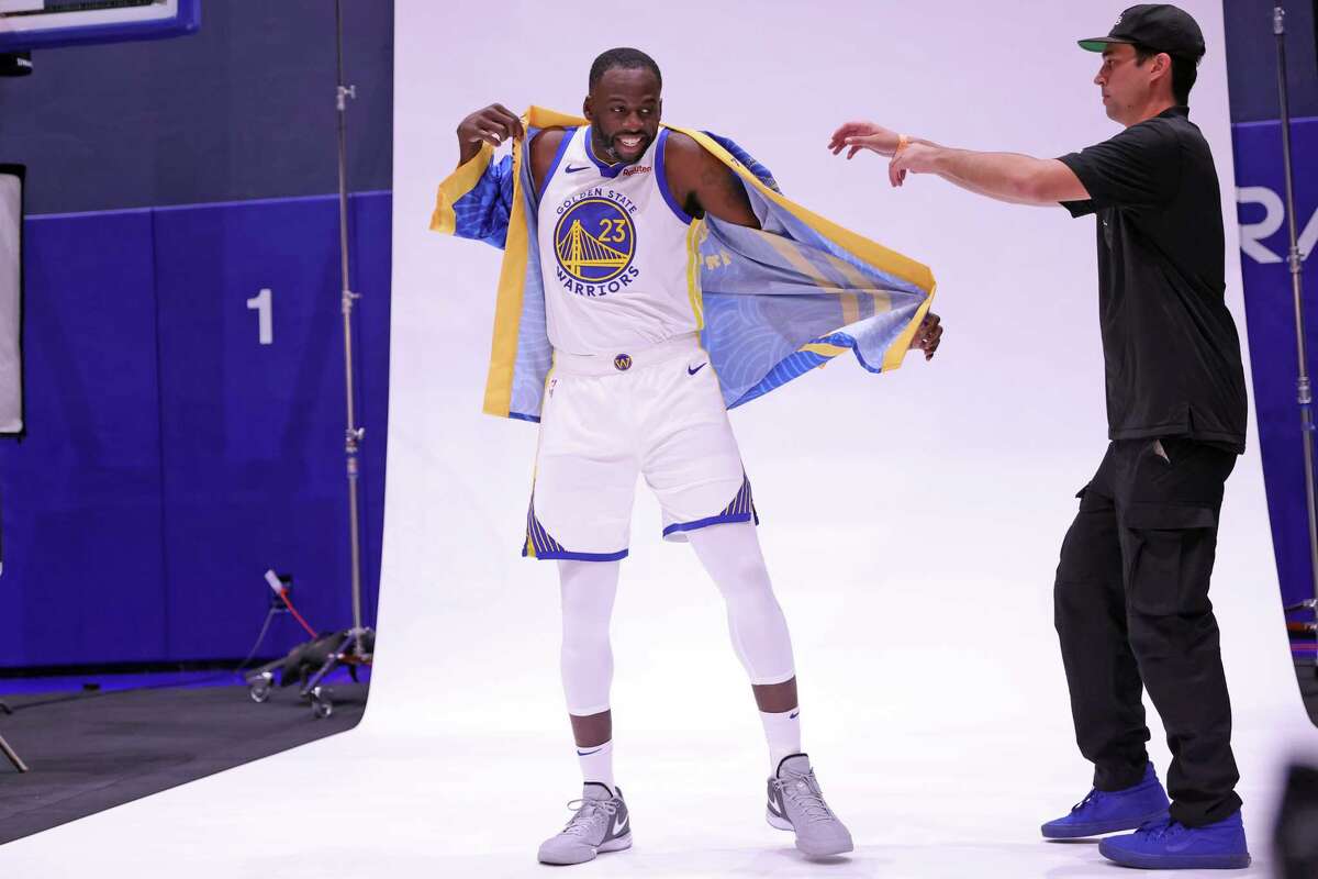 Golden State Warriors' Team members pose during media day Monday