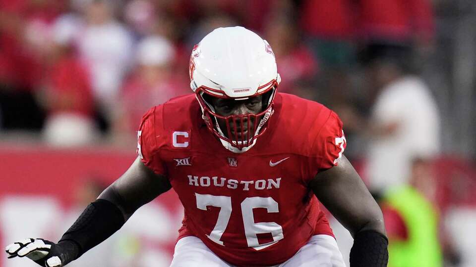 Houston offensive lineman Patrick Paul (76) plays during the first half of an NCAA college football game against Sam Houston State, Saturday, Sept. 23, 2023, in Houston. (AP Photo/Eric Christian Smith)