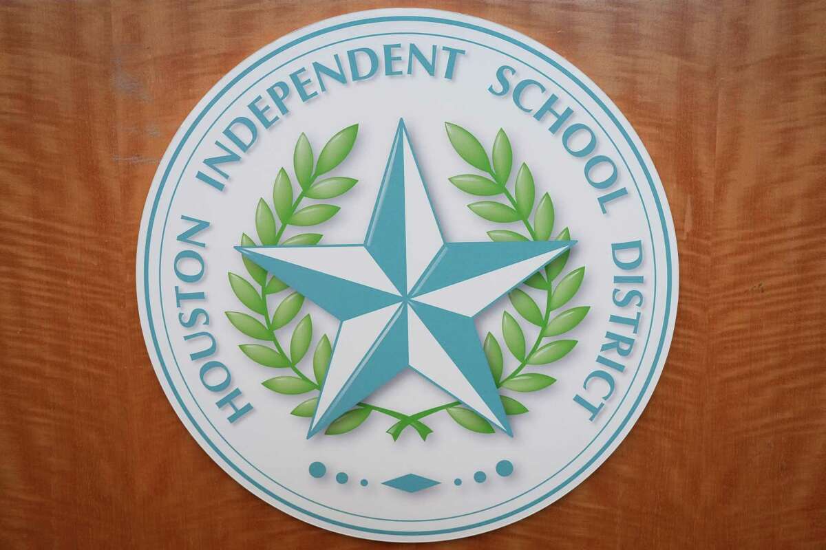 The Houston ISD seal is photographed during Board of Trustees monthly agenda review meeting on Thursday, Oct. 5, 2023 at in Houston.