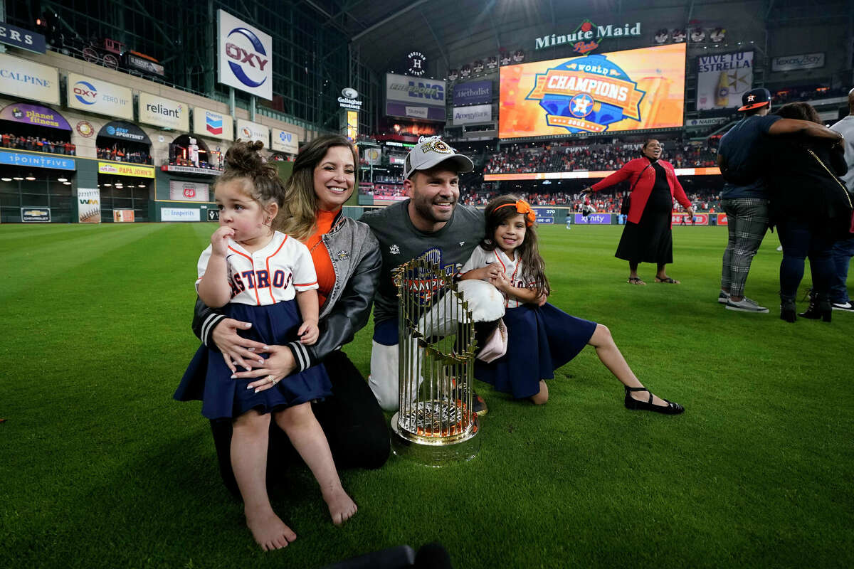 Families of Astros players wear custom dresses made by Woodlands mom