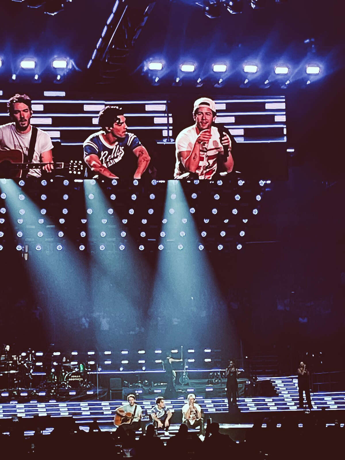 The Jonas Brothers onstage in Houston, Oct. 7, 2023 at Toyota Center.