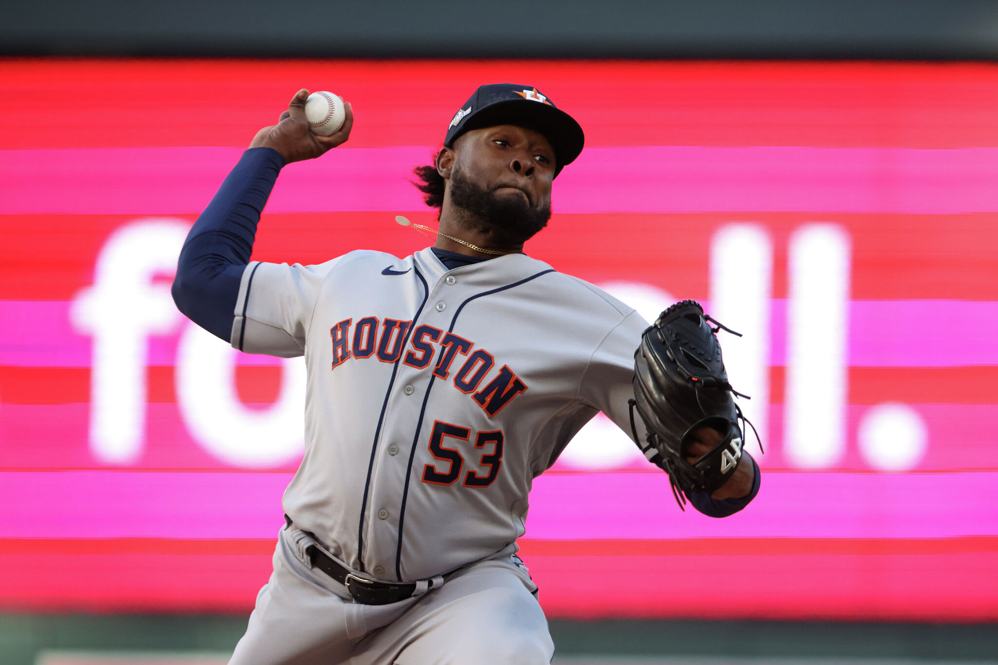 Cristian Javier of the Houston Astros pitches in the third inning