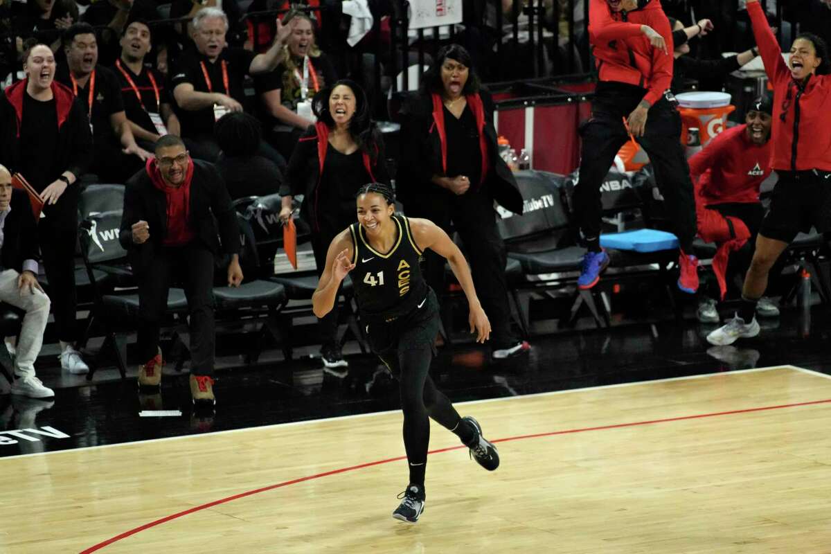 Las Vegas Aces center Candace Parker (3) watches her shot during a