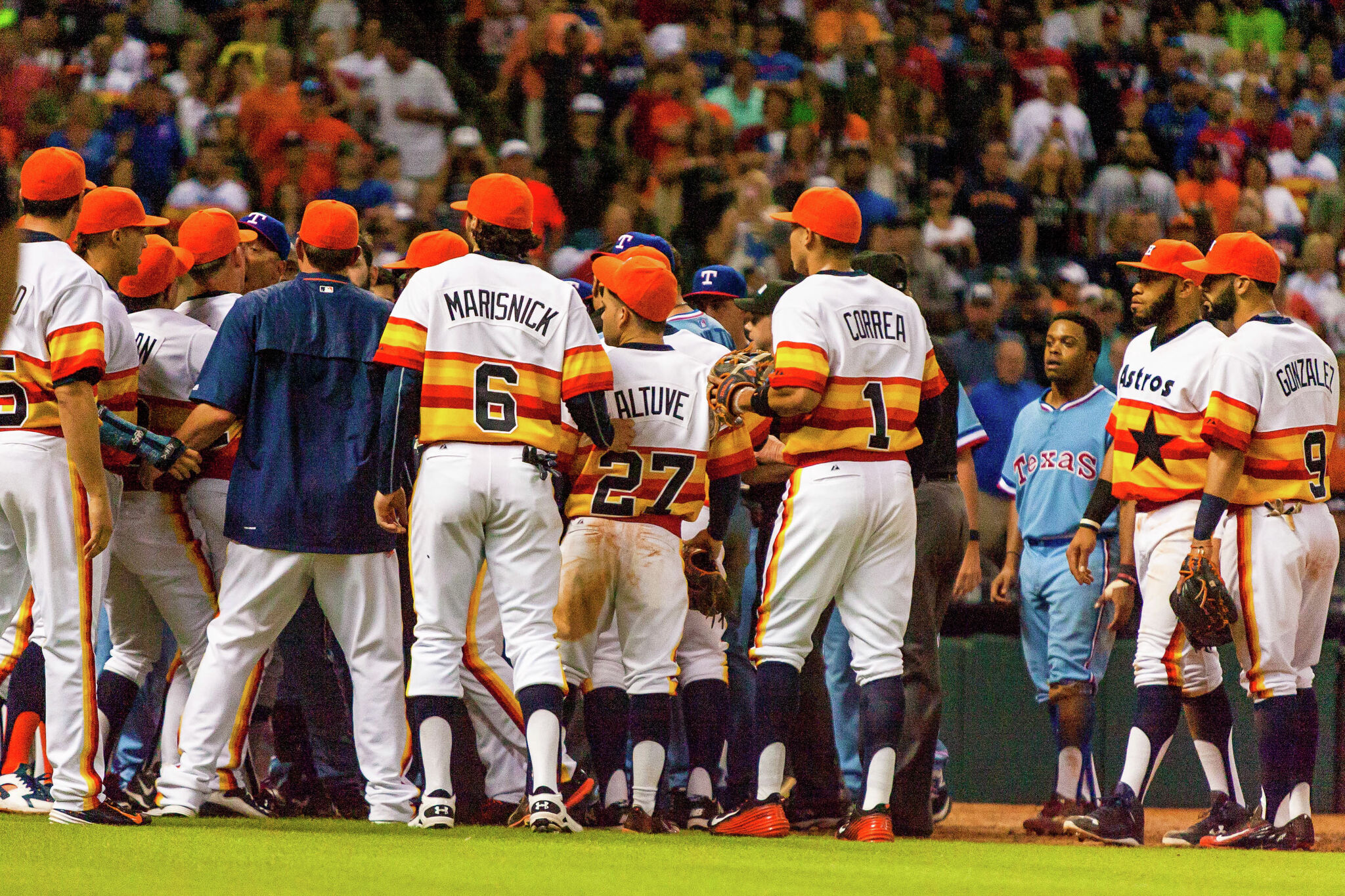 Astros, Athletics clear benches as rivals' tempers flare