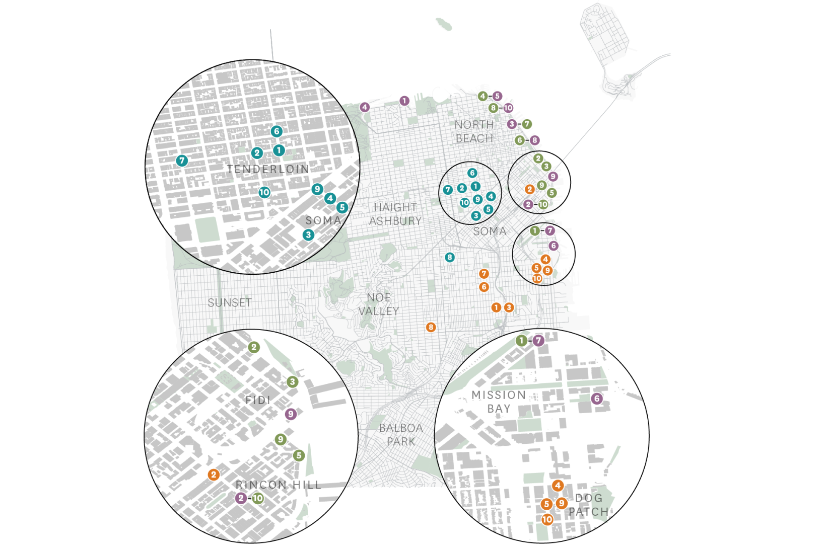 地图显示哪些旧金山街区是停车罚单的热点