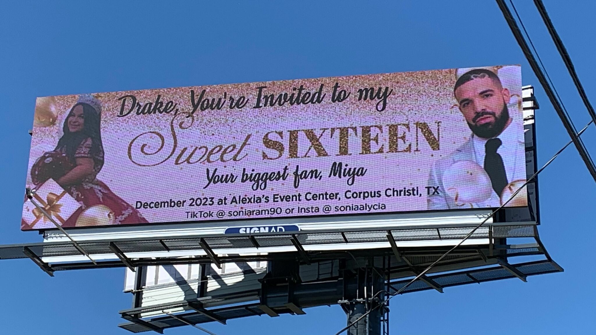 Drake invited to Houston teen's 'Sweet 16' via billboard