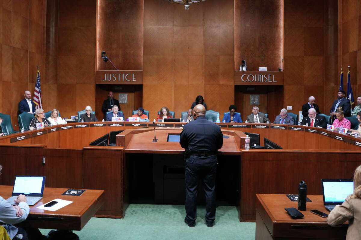 Houston Police Dept. Chief Troy Finner addresses the Houston City Council on the latest HPD statistics on Wednesday, Oct. 18, 2023 in Houston.