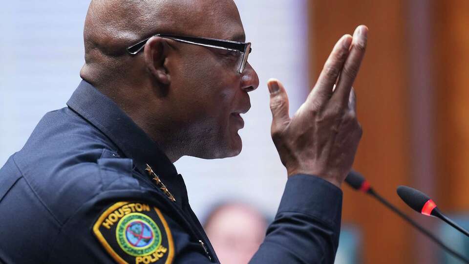 Houston Police Dept. Chief Troy Finner addresses the Houston City Council on the latest HPD statistics on Wednesday, Oct. 18, 2023 in Houston.