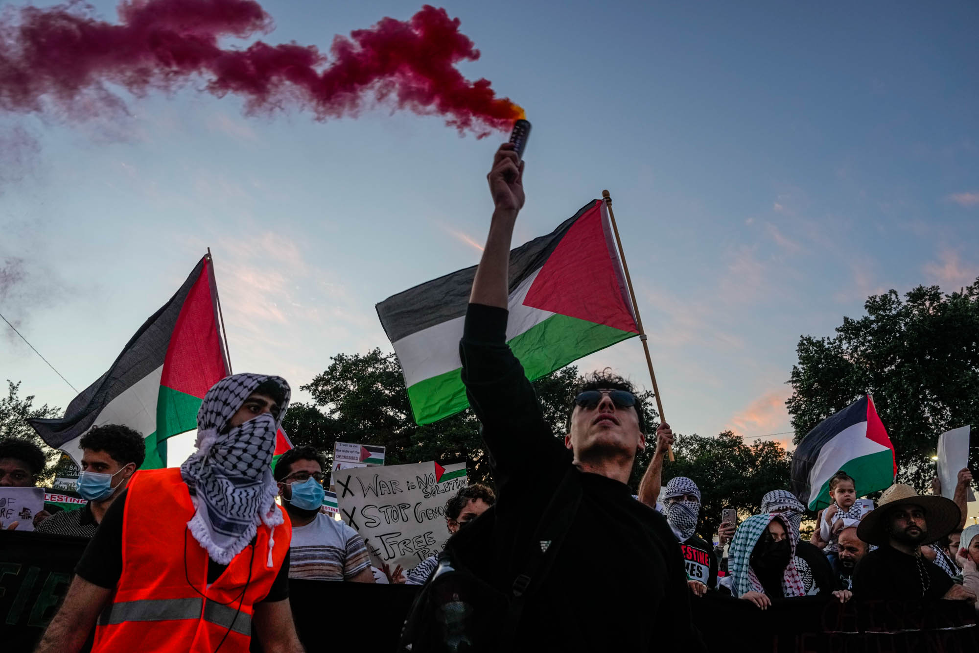 Thousands protest attacks on Gaza outside Houston's Israeli consulate