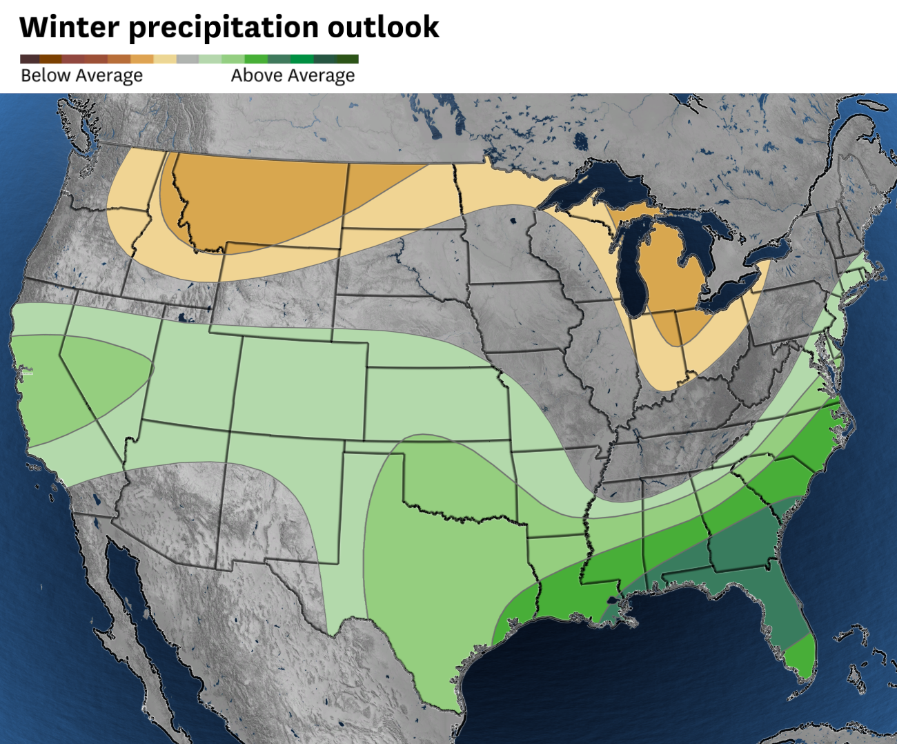 U.S. Winter Outlook: Drier, warmer South, wetter North with return