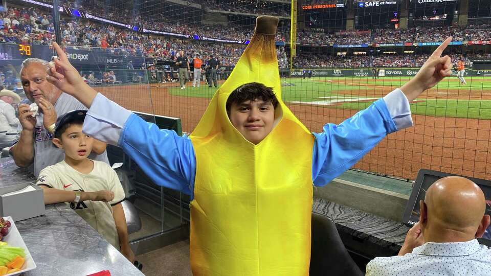 Christian Saenz and his banana costume became the center of attention during Game 4 of the Astros-Rangers American League Championship Series on Thursday, Oct. 19, 2023.