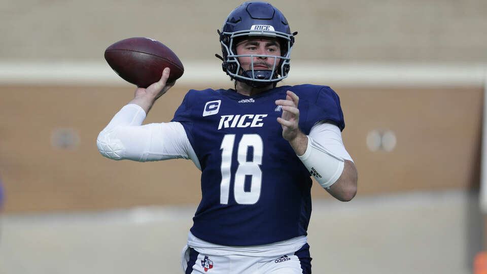 Rice quarterback JT Daniels during an NCAA football game against Connecticut on Saturday, Oct. 7, 2023, in Houston. (AP Photo/Michael Wyke)