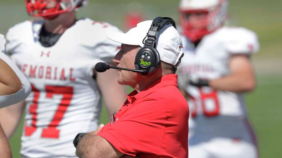 Memorial head coach Gary Koch on the sidelines during their Districct 17-6A high school football game against Jersey Village held at Pridgeon Stadium Saturday, Oct. 21, 2023 in Houston.