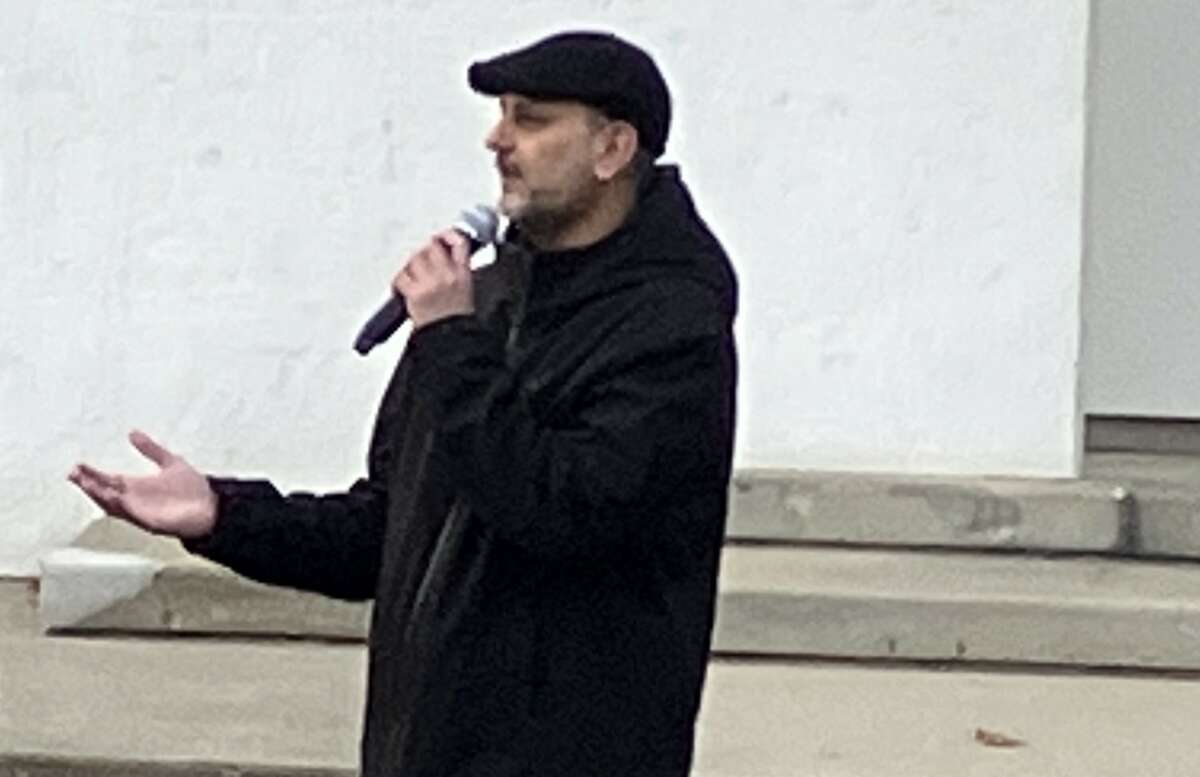 Dr. Naveed Khan of the Islamic Center of Midland was one of four speakers from various congregations who spoke Monday night at a candlelight vigil held in Central Park to express sympathy for the many lives lost recently in Israel and Gaza and to pray for peace.