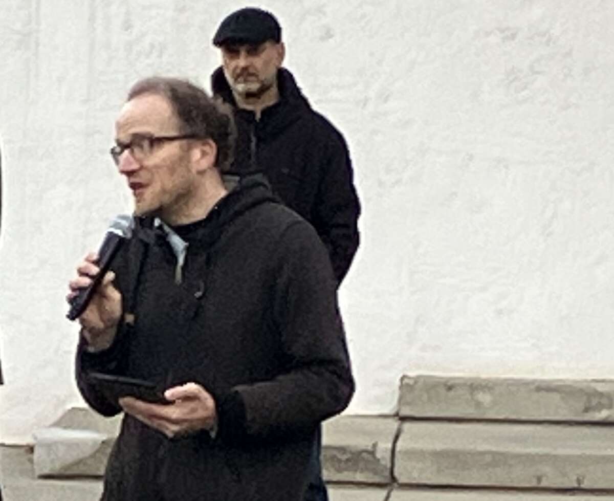 The Rev. Dr. David Aukerman, pastor of Mount Haley Church of God, was one of four speakers from various congregations who spoke Monday night at a candlelight vigil held in Central Park to express sympathy for the many lives lost recently in Israel and Gaza and to pray for peace.