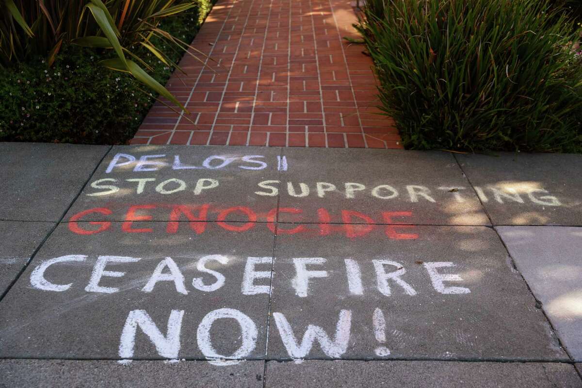 Code Pink members held a vigil Saturday outside House Speaker Emerita Nancy Pelosi’s home in San Francisco.