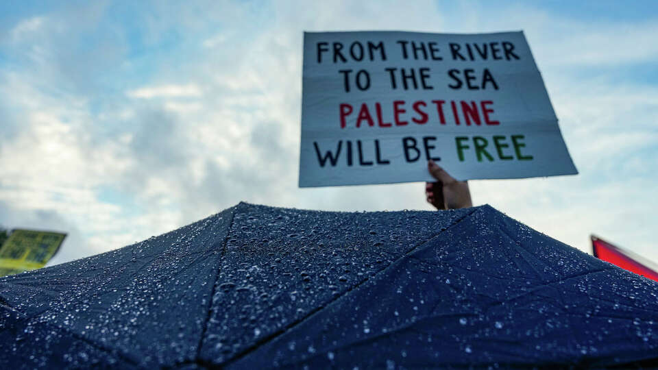 People joined the 'Students for Justice in Palestine' to protest the Baker Institute's 30th Anniversary Gala at Rice University on Thursday, Oct. 26, 2023, in Spring.