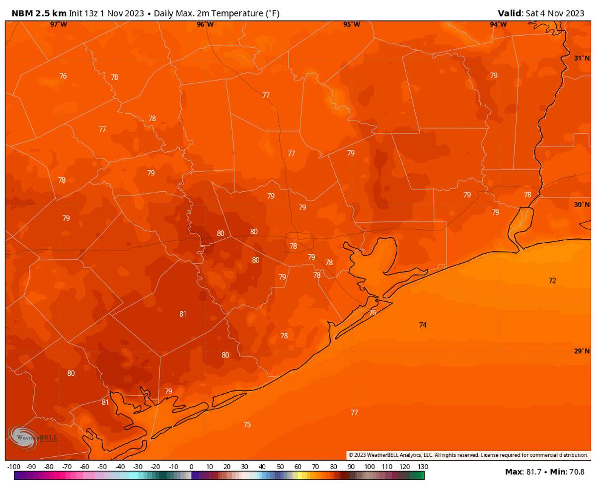 Temperatures in Southeast Texas will be warming into the upper 70s and lower 80s by this weekend.