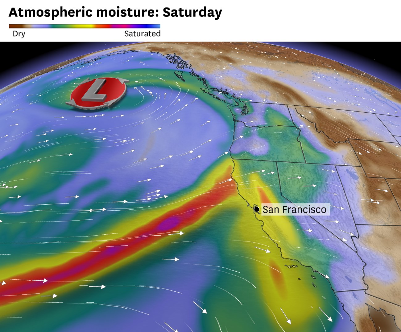 A strong jet stream will bring stormy weather to Northern California