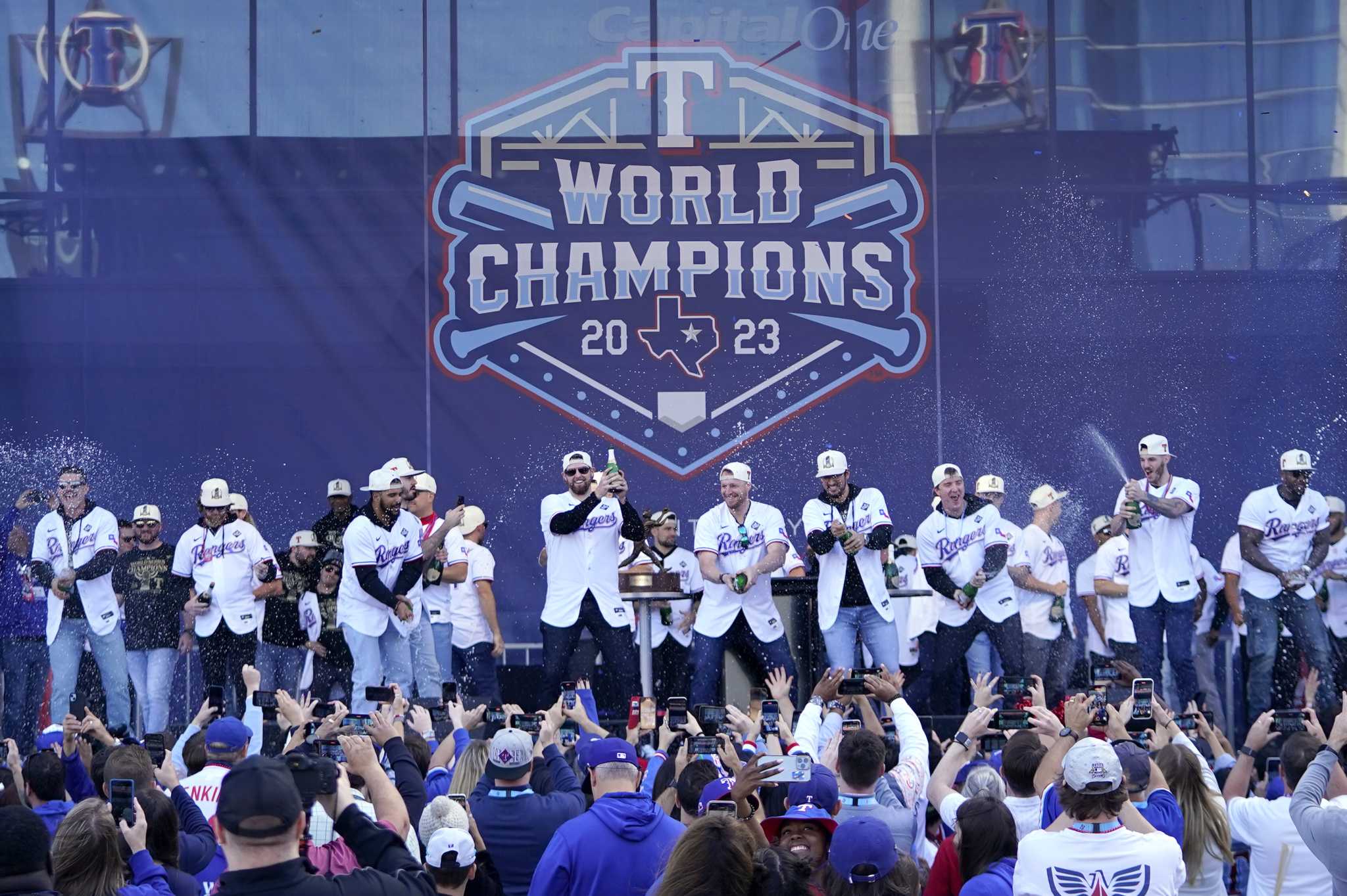 World Series MVP Corey Seager shades Astros at Rangers' parade