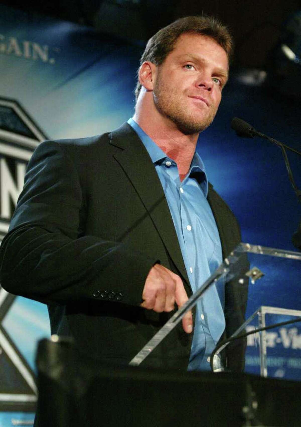 Wrestler Chris Benoit attends a press conference to promote Wrestlemania XX at Planet Hollywood March 11, 2004 in New York City. Benoit, his wife Nancy and their son Daniel, 7-years-old, were found dead June 25, 2007 at their home in Georgia.