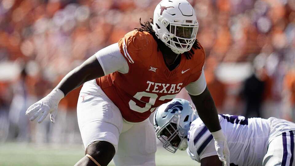 Texas defensive lineman T'Vondre Sweat (93) during the second half of an NCAA college football game against Kansas State in Austin, Texas, Saturday, Nov. 4, 2023. (AP Photo/Eric Gay)