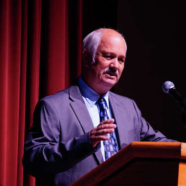 Christo Brand, a former South African prison guard charged with guarding Nelson Mandela, speaks to a crowd of over 300 Monday evening at the Carver Center. The event, attended by over 300 people, was staged by the Students of Service.