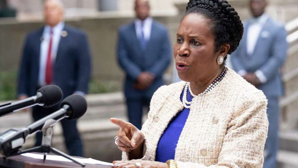 Rep. Sheila Jackson Lee speaks during a news conference where Mayor Sylvester Turner endorsed her to succeed him in the mayor's office on Wednesday, Nov. 8, 2023 in Houston.