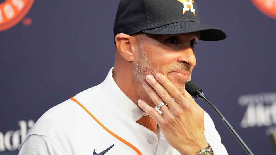 Houston Astros new manager Joe Espada answers questions during a press conference on Monday, Nov. 13, 2023 at Minute Maid Park in Houston.