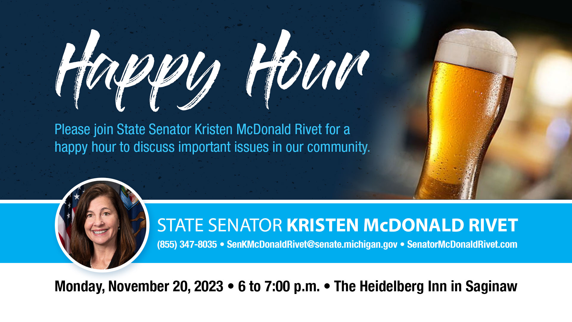 Sen. McDonald Rivet to host 'Happy Hour' constituent event in Saginaw