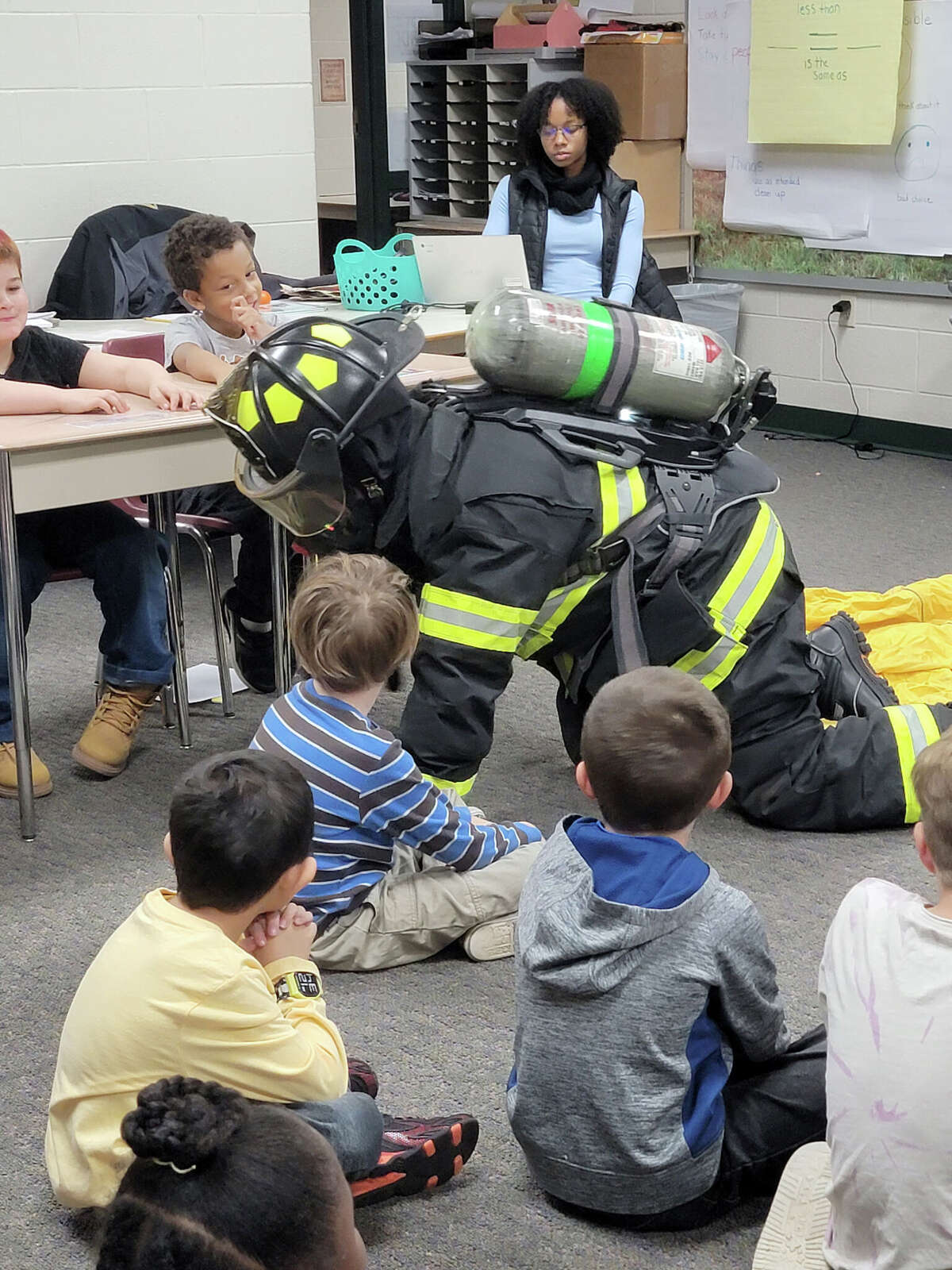 Yates Township firefighters visit Baldwin Elementary