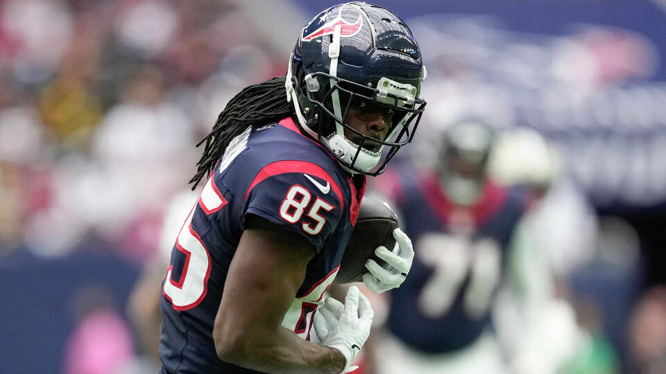 Houston Texans wide receiver Noah Brown (85) runs after making a catch during the first half an NFL football game Sunday, Oct. 15, 2023, in Houston.