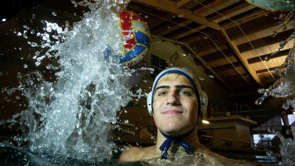 Dawson High School water polo player Travis Thames poses for a portrait at Pearland Natatorium on Monday, Nov. 20, 2023 in Pearland. Thames is the Houston Chronicle's All-Greater Houston boys water polo player of the year.