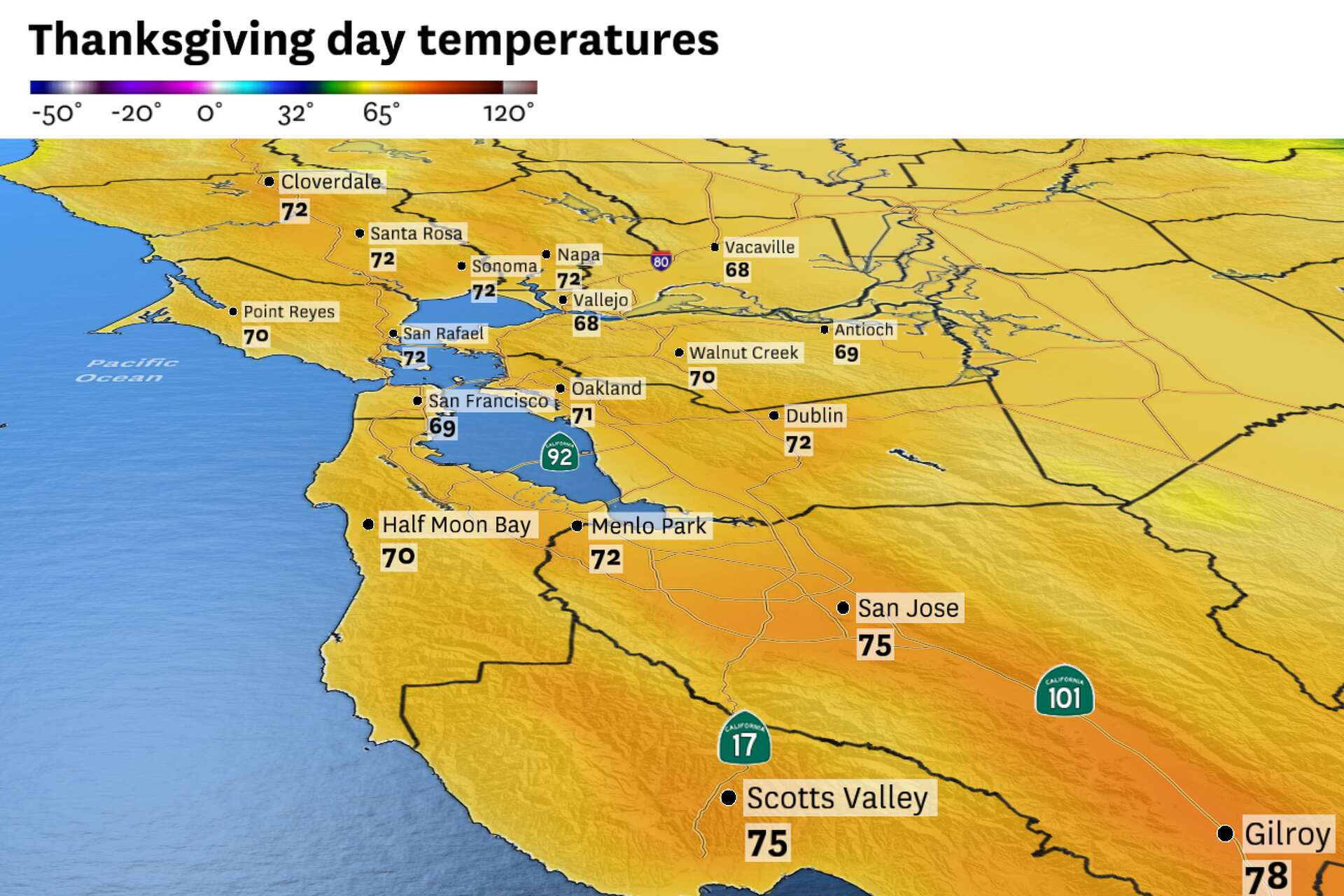 Thanksgiving weather forecast: Bay Area temps to shift on holiday