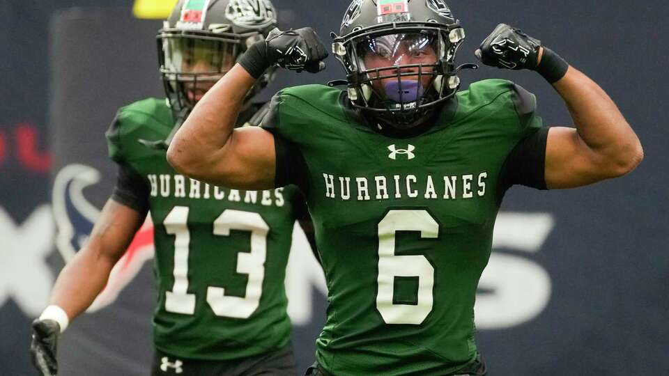 Hightower running back Jeremy Payne reacts after scoring a touchdown during the second half of a Region III-6A Division 1 semifinal high school football playoff game at NRG Stadium, Friday, Nov. 24, 2023, in Houston.