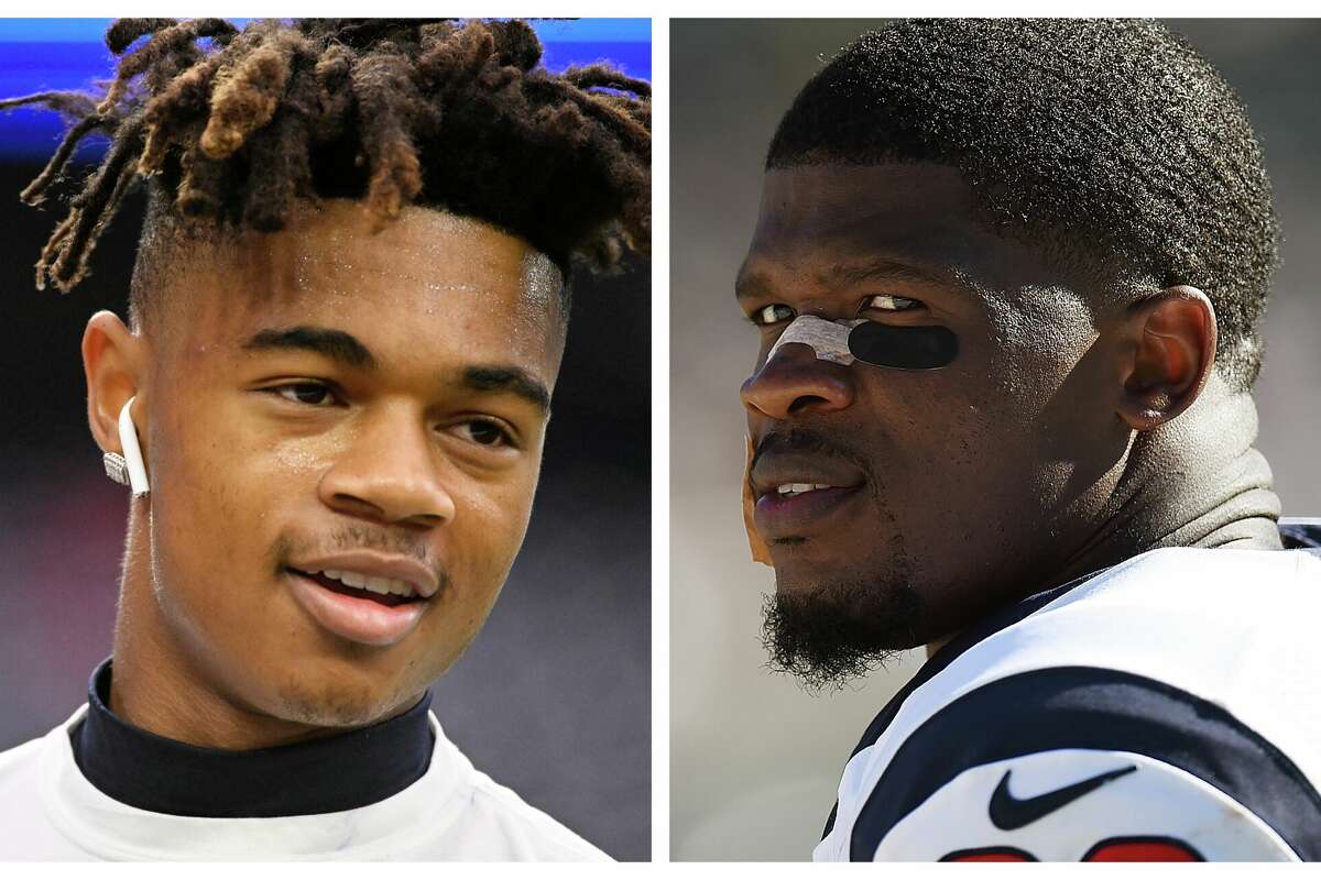 Houston Texans icon Andre Johnson, right, is impressed with Tank Dell's standout rookie season.