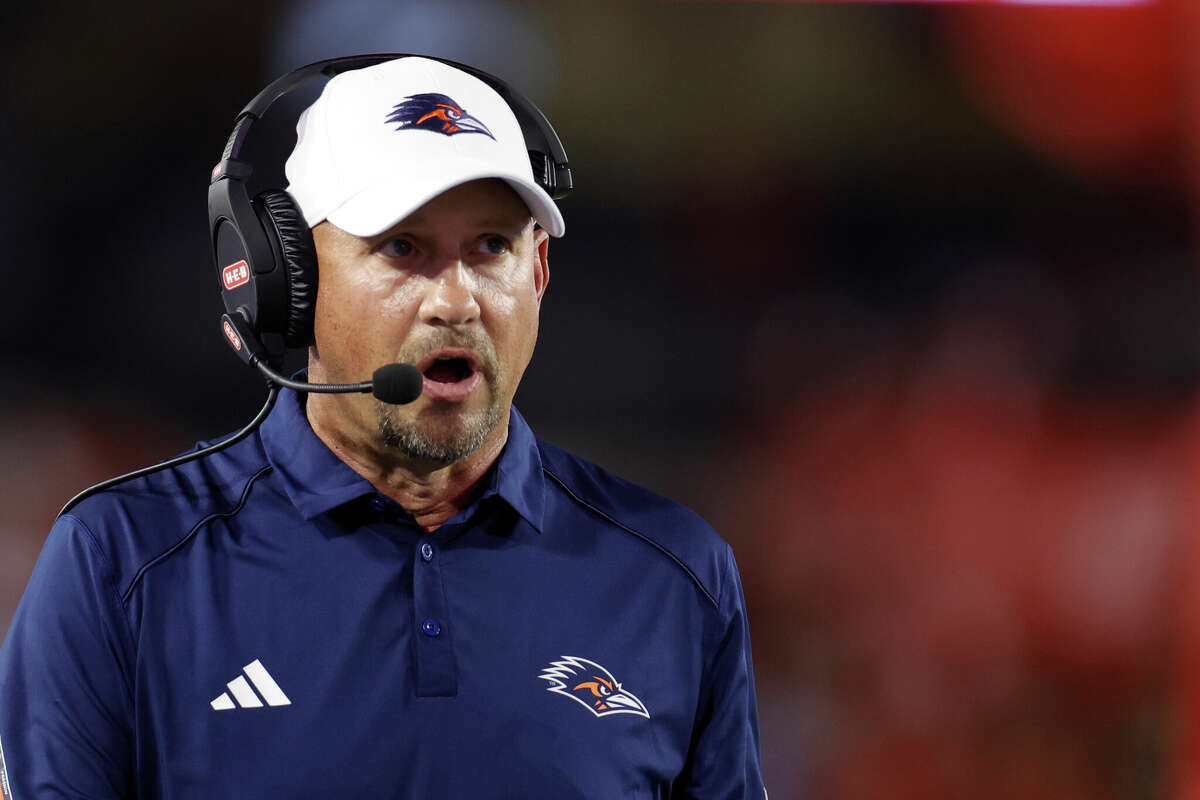 Head coach Jeff Traylor of the UTSA Roadrunners looks on against the Houston Cougars during the second half at TDECU Stadium on September 02, 2023 in Houston, Texas.