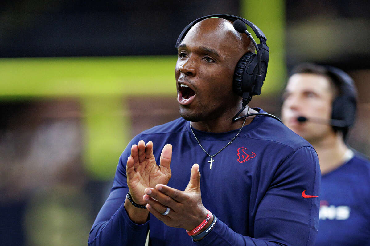 Head Coach DeMeco Ryans of the Houston Texans on the sidelines during the preseason game against the New Orleans Saints at Caesars Superdome on August 27, 2023 in New Orleans, Louisiana. The Texans defeated the Saints 17-13. 