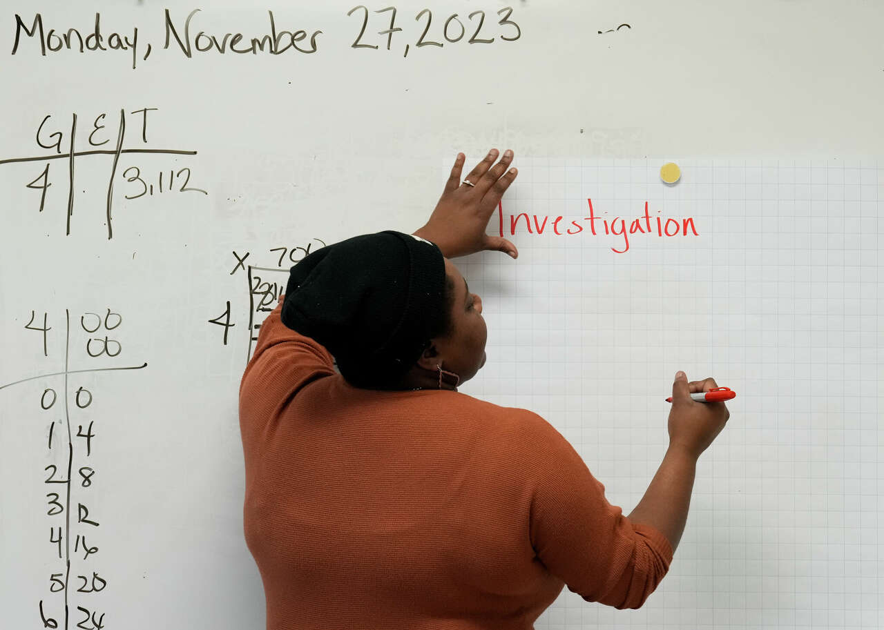 A dual language program teacher is teaching fourth grade science on Monday, Nov. 27, 2023 at Gregg Elementary School in Houston.