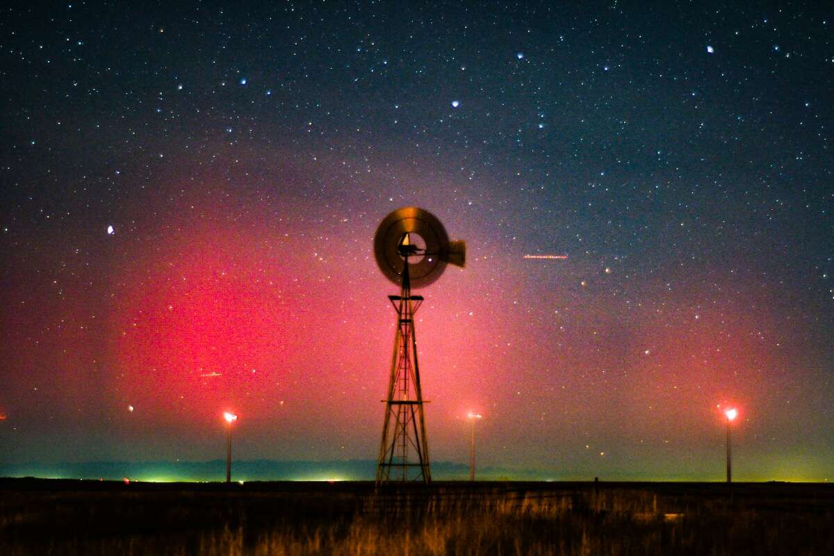 Wesley Luginbyhl, a storm and landscape photographer, photographed the Northern Lights at from the small, rural town of Vega, Texas. It's the third time he's seen them in Texas this year. 