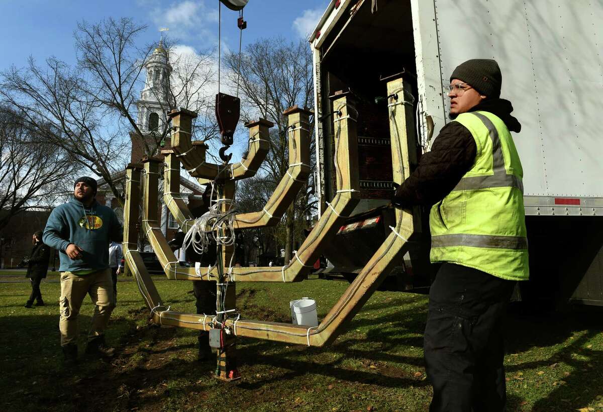 New Haven installs Hanukkah menorah on the Green to be lit Thursday
