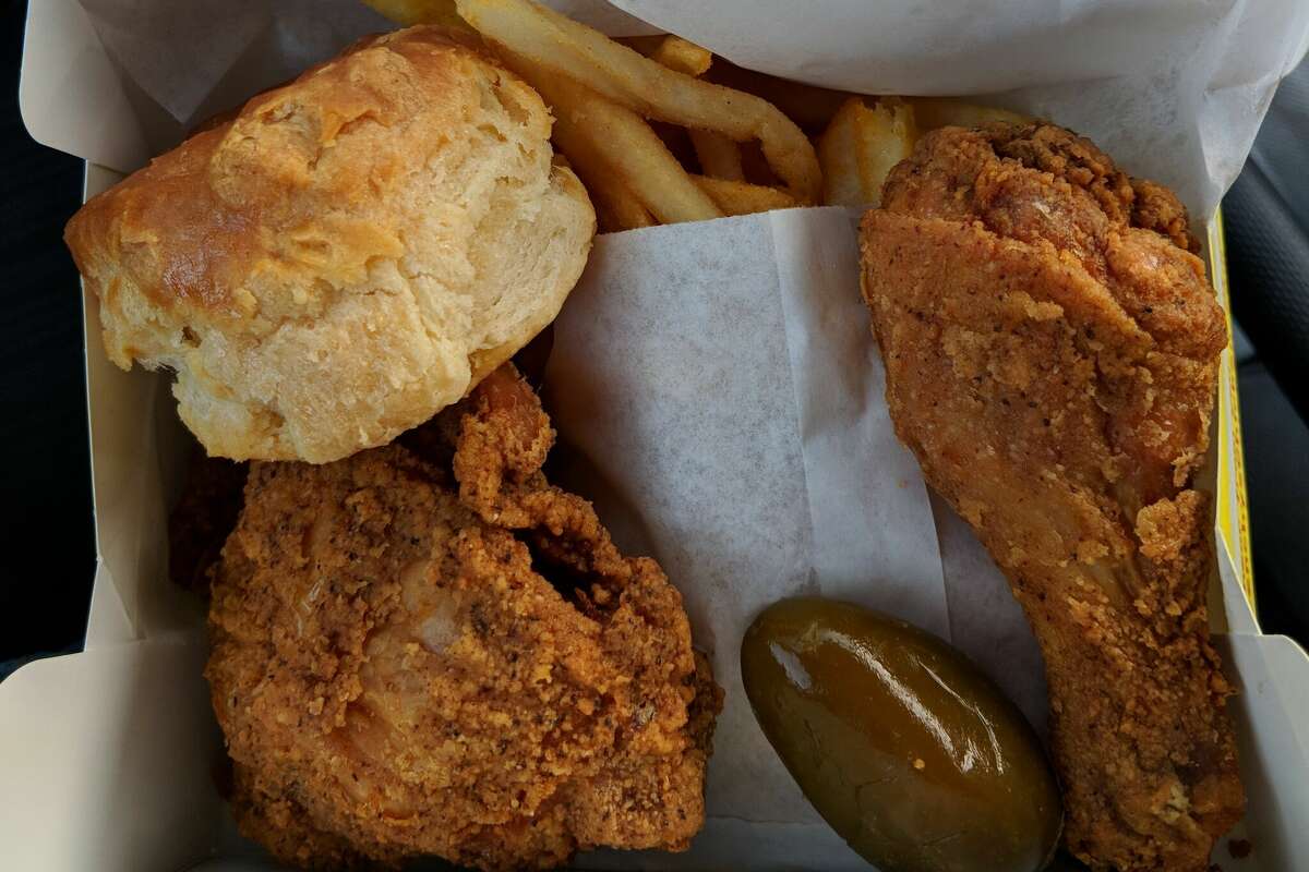 A classic two-piece fried chicken combo at Frenchy's.