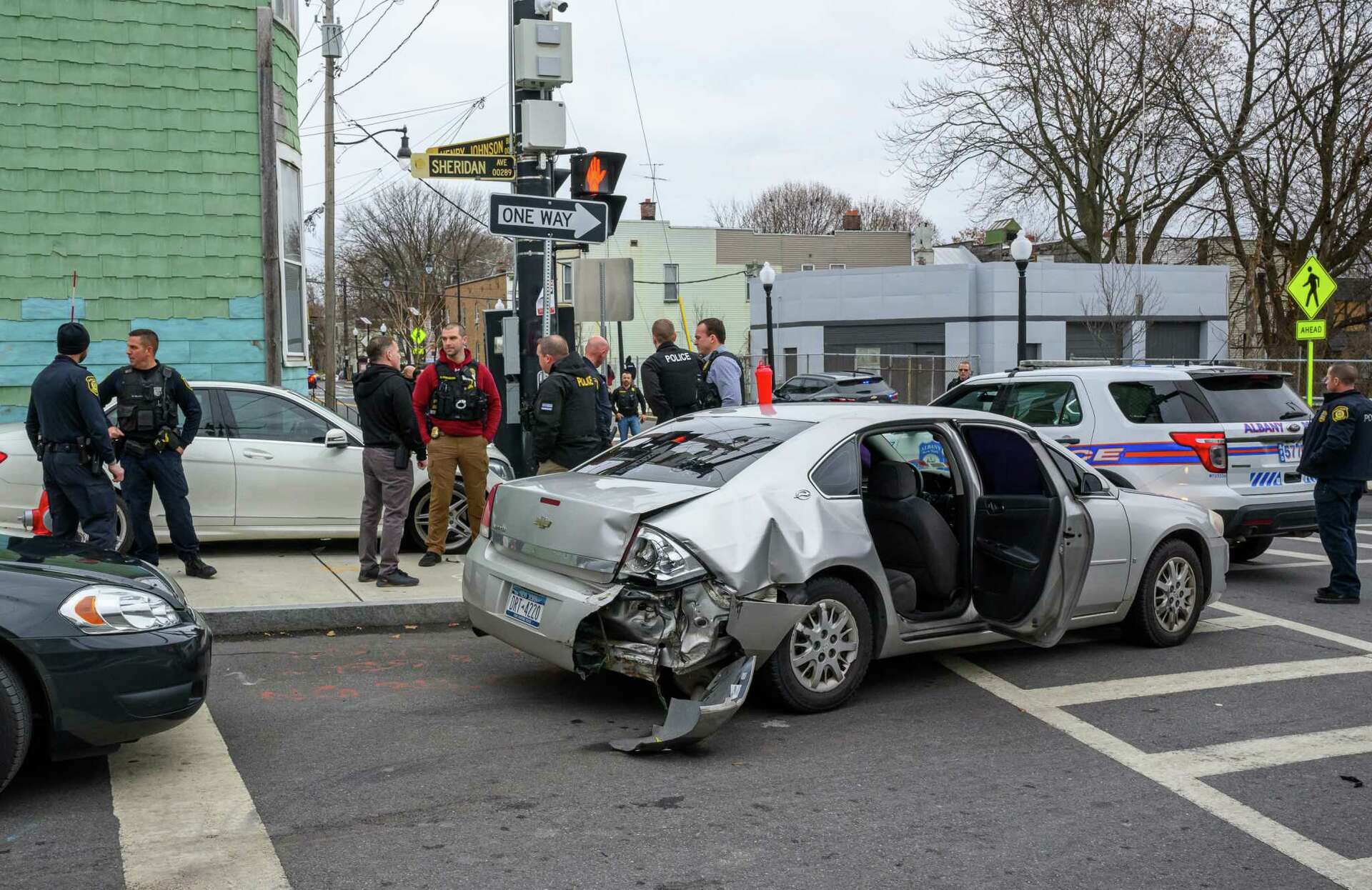 Police swarm Albany crash scene