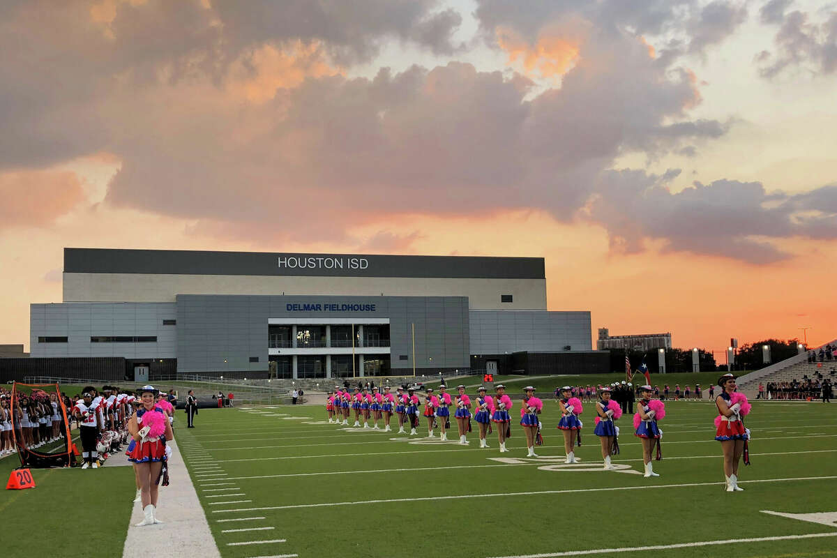 The Lamar Rangerettes prepare for the start of a 6A Region III District 18 football game between the Lamar Texans and the Westside Wolves on Friday, October 4, 2019 at Delmar Stadium, Houston, TX.