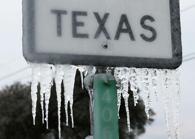 Icicles hang off the Texas 195 highway sign on Feb. 18, 2021, in Killeen after an arctic cold front swept through Texas. Arctic fronts are the most powerful type of cold fronts seen in Texas. 